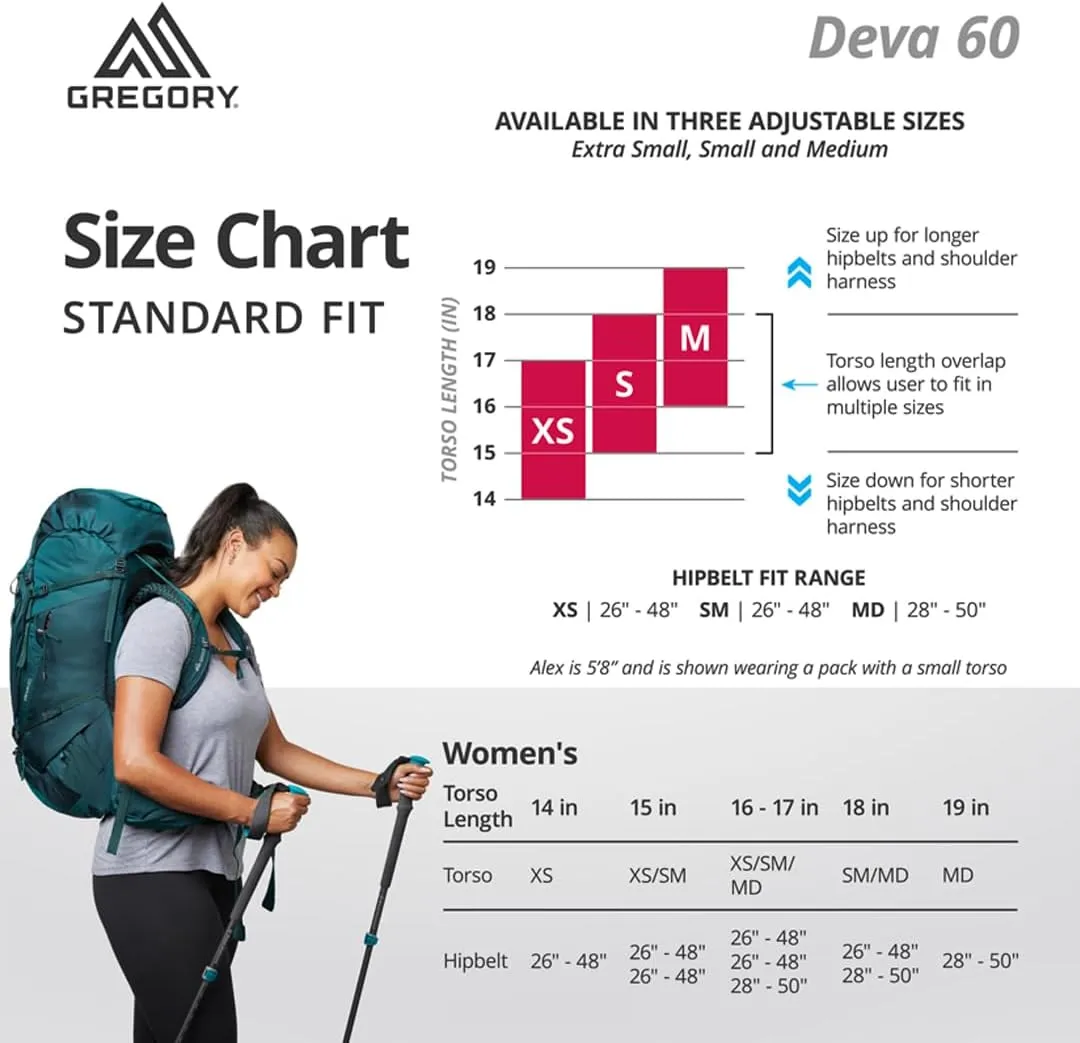Gregory Deva 60L Women's Dayhiking/Backpacking Pack, Freefloat Suspension, AirCushion Breathable Backpanel, Alloy Frame, Medium, Eggplant