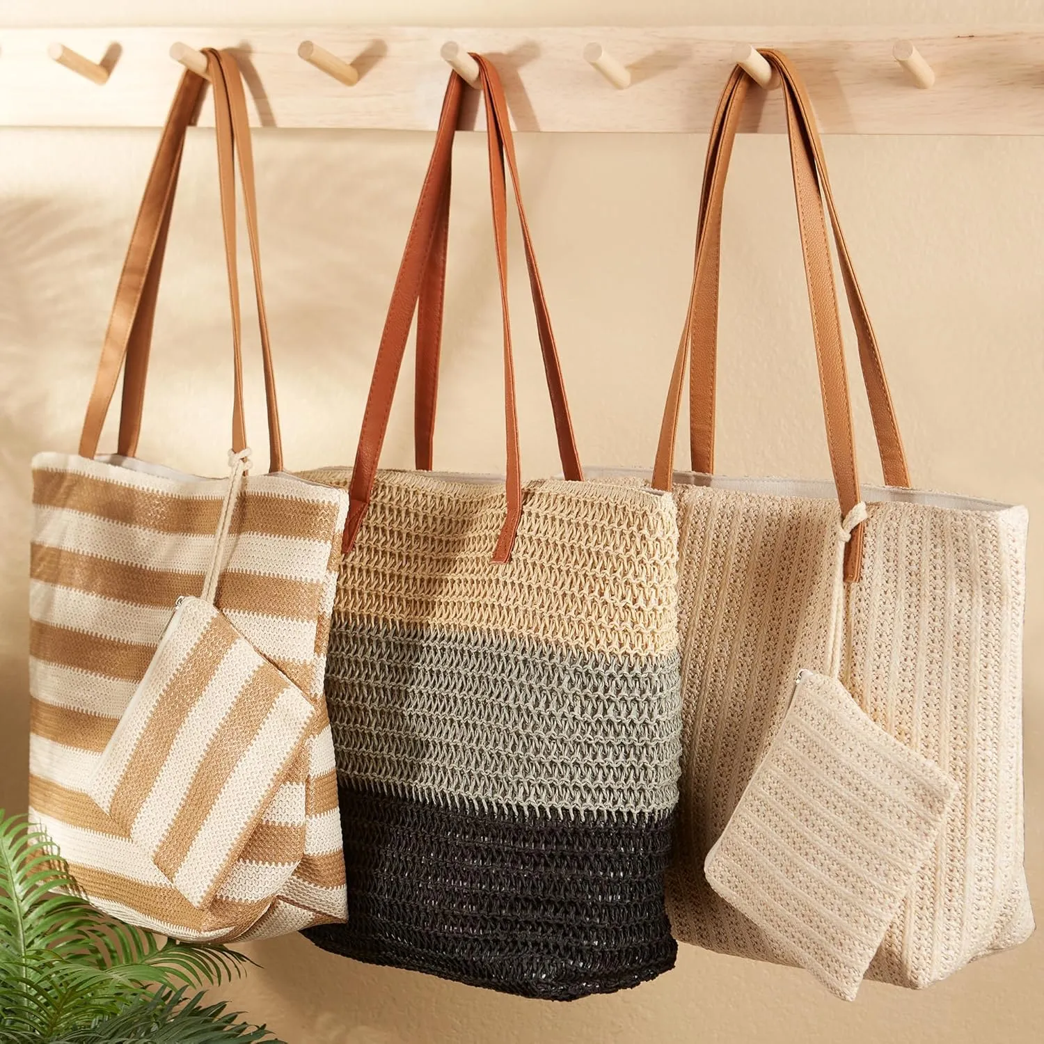 Hadley Wren Womens Woven Paper Tote Bag, Lined Summer Handbag, Zip Closure