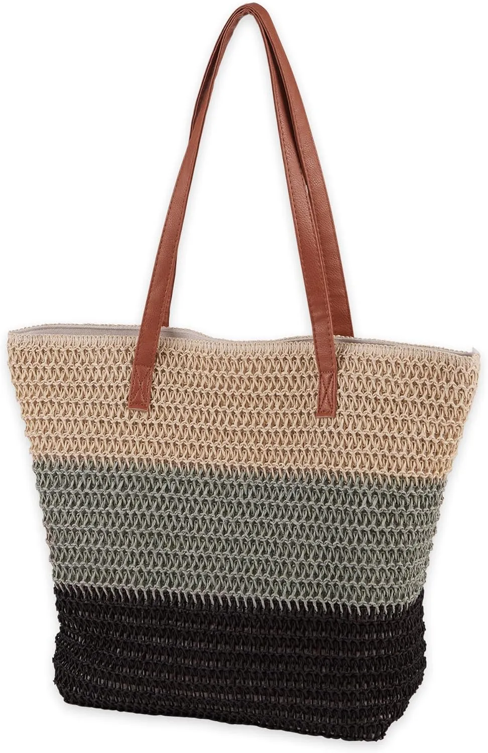 Hadley Wren Womens Woven Paper Tote Bag, Lined Summer Handbag, Zip Closure