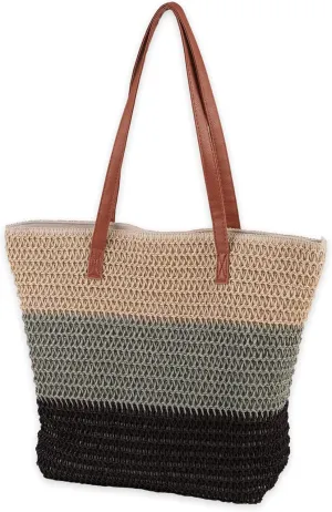 Hadley Wren Womens Woven Paper Tote Bag, Lined Summer Handbag, Zip Closure