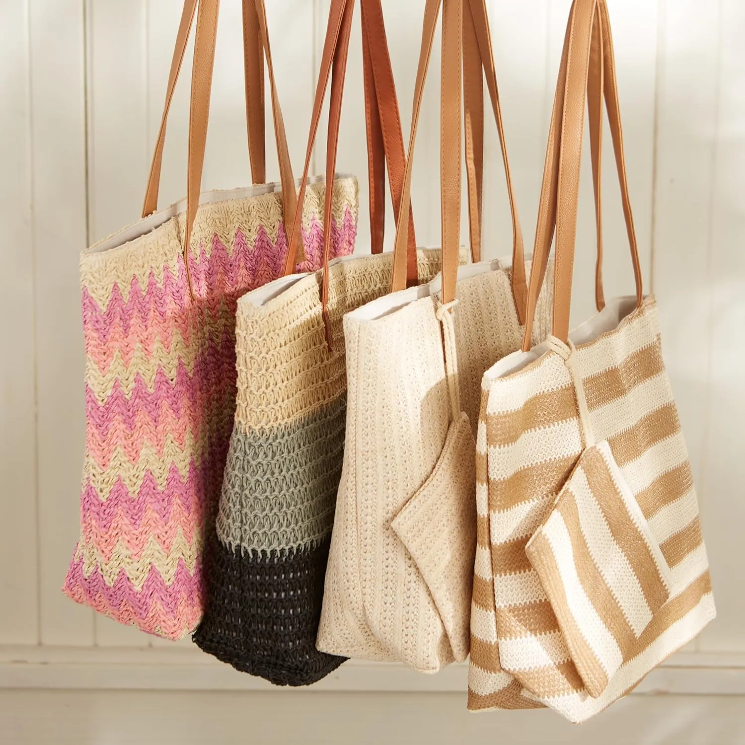 Hadley Wren Womens Woven Paper Tote Bag, Lined Summer Handbag, Zip Closure