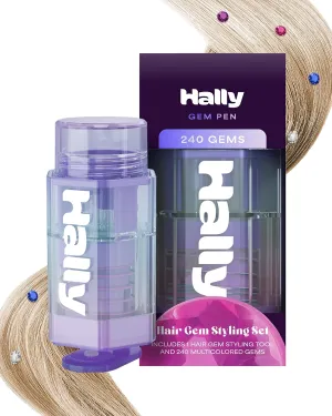Hally Hair Gems Pen Applicator - Includes Hair Styling Tool with 240 Multicolored Adhesive Gem Stickers Hair Jewels - Stylish Hair Accessories for School, Halloween, Festivals, Wedding, Parties & More