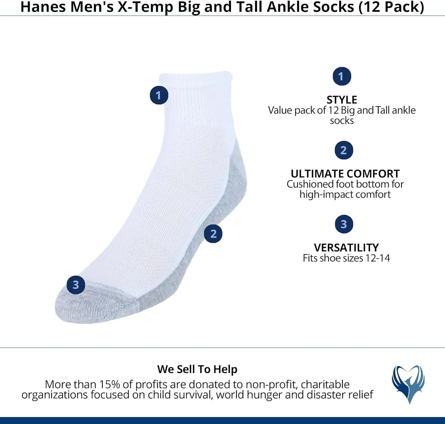 Hanes Men's Socks, X-temp Cushioned Ankle Socks, 12-pack