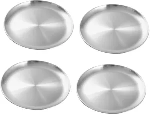 Healifty 4pcs Stainless Steel Dinner Plate Round Metal Serving Dish for Bbq Camping Baking and Western Cuisine Capacity Versatile Safe and Elegant Dining
