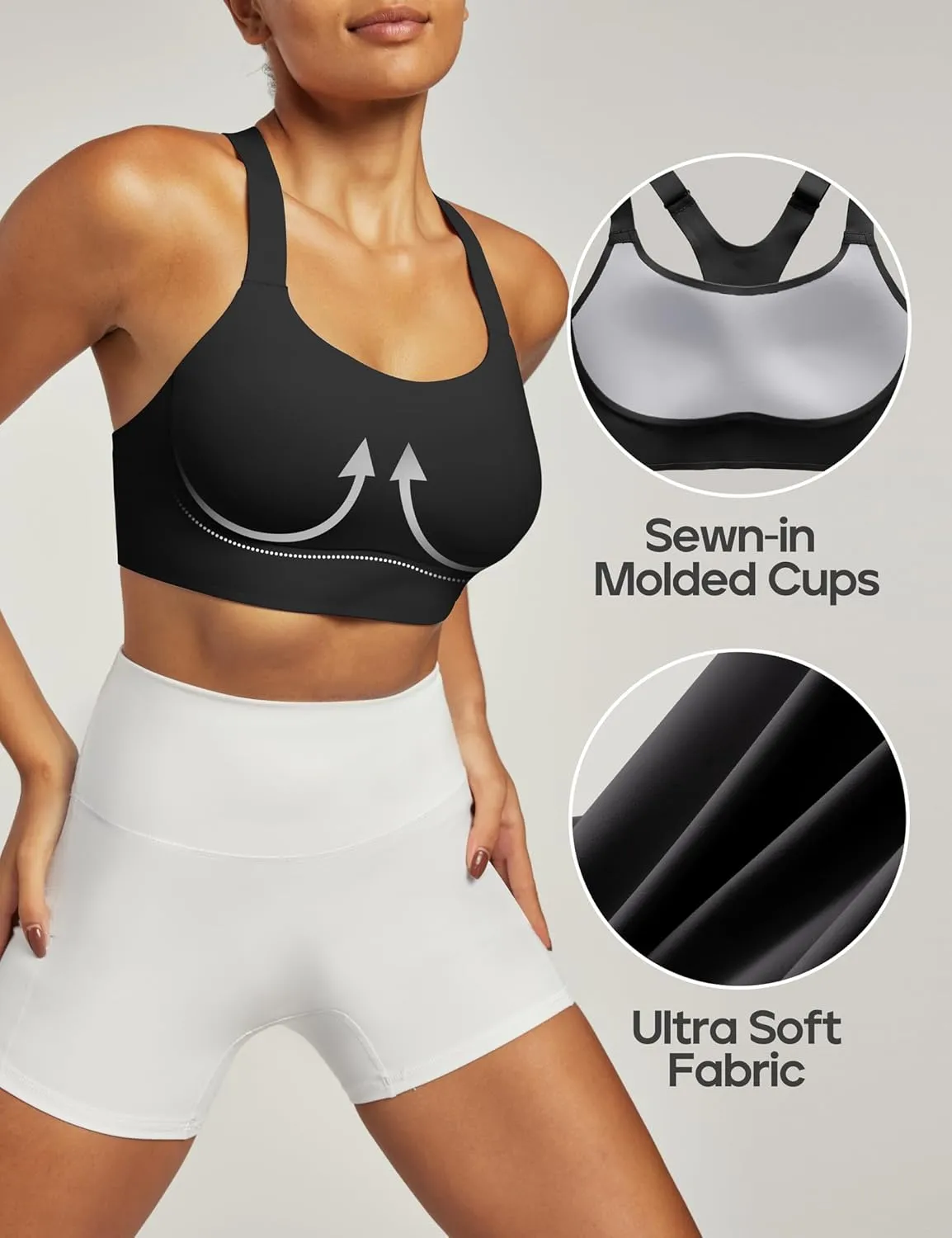Heathyoga Medium-High Support Sports Bras for Women Molded Cup Adjustable Strappy Sports Bra Supportive Bras for Yoga