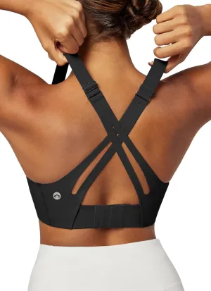 Heathyoga Medium-High Support Sports Bras for Women Molded Cup Adjustable Strappy Sports Bra Supportive Bras for Yoga