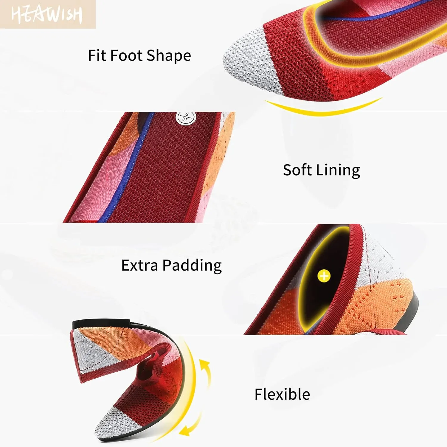 HEAWISH Women’s Ballet Flat Flats Shoes Comfortable Mesh Pointed Toe Slip On Dress Shoes