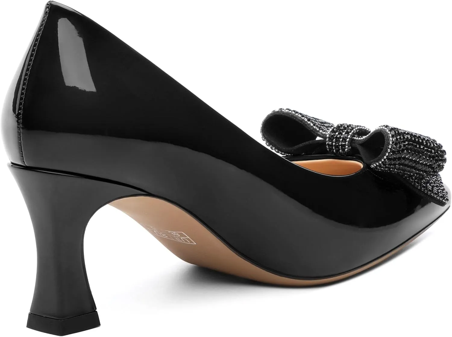 Heels for Women Closed Patent Pointed Toe Bow Pumps Slip on Kitten Low Heels Wedding Party Dress Office Shoes 2.5Inch
