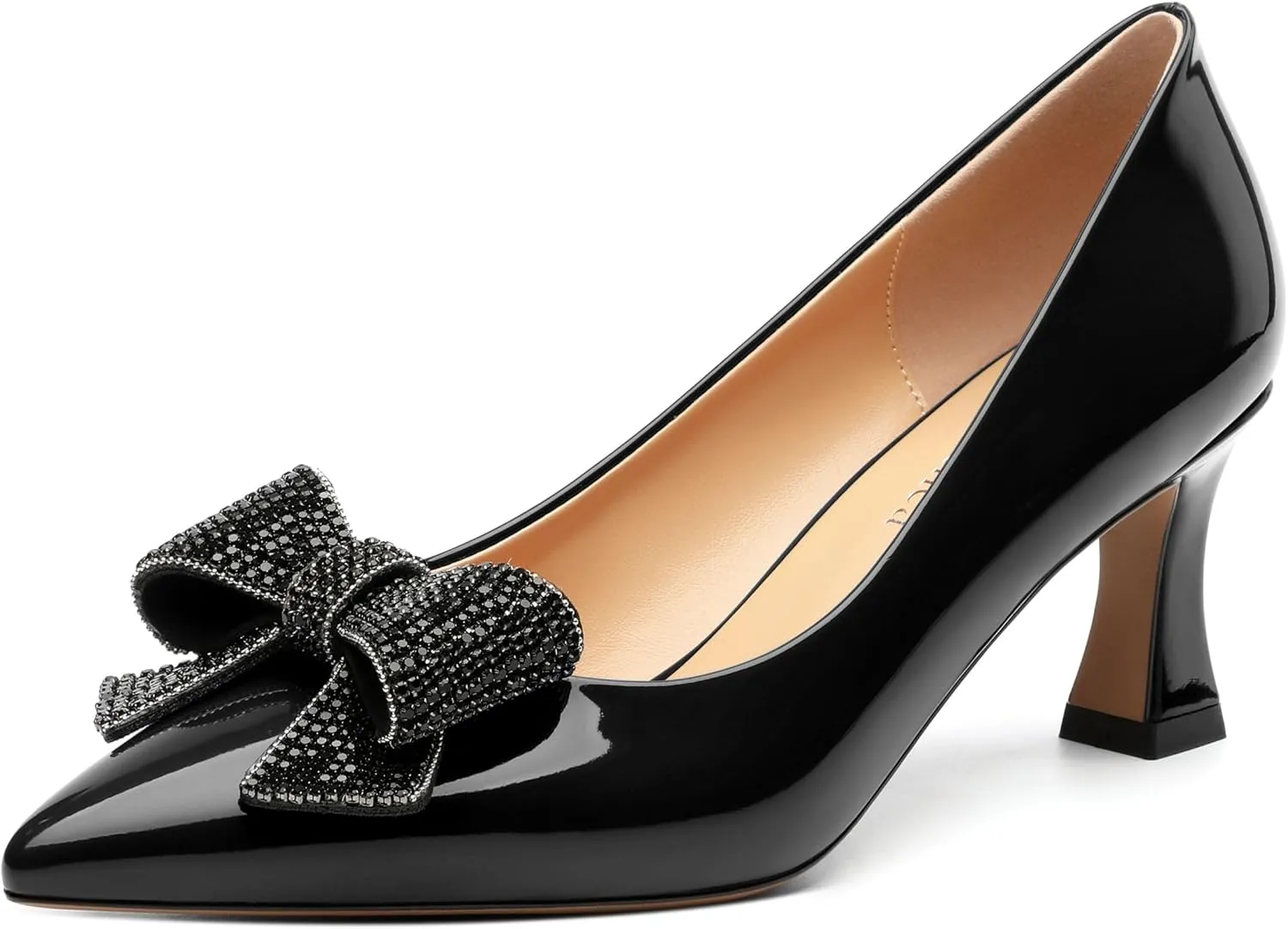 Heels for Women Closed Patent Pointed Toe Bow Pumps Slip on Kitten Low Heels Wedding Party Dress Office Shoes 2.5Inch