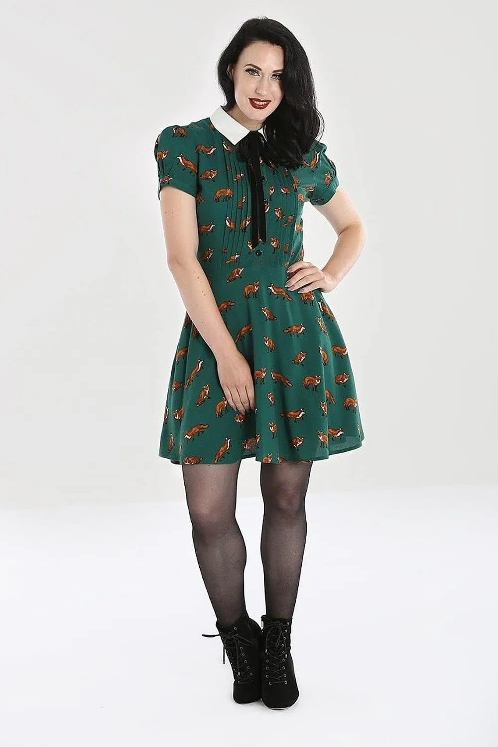 Hell Bunny Vixey Fox Print Retro Style Tea Dress