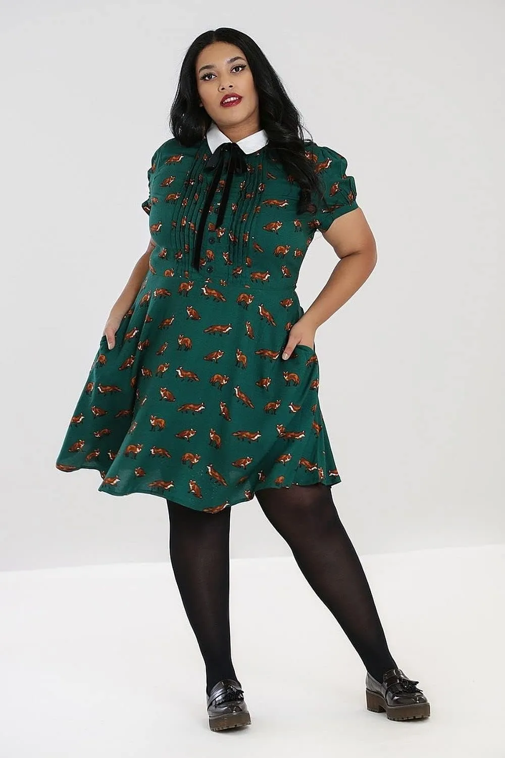 Hell Bunny Vixey Fox Print Retro Style Tea Dress