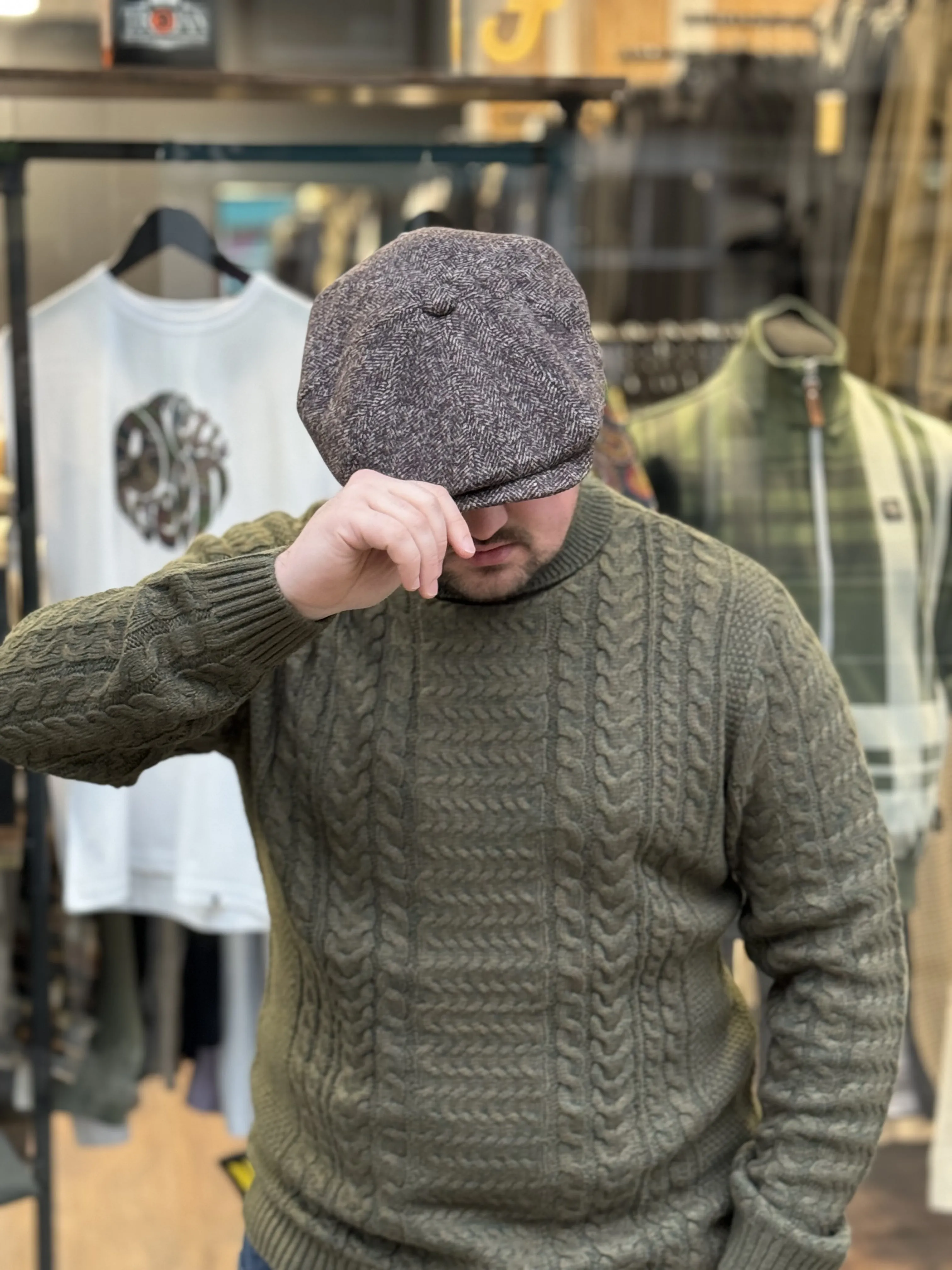 Herringbone Newsboy Cap Brown