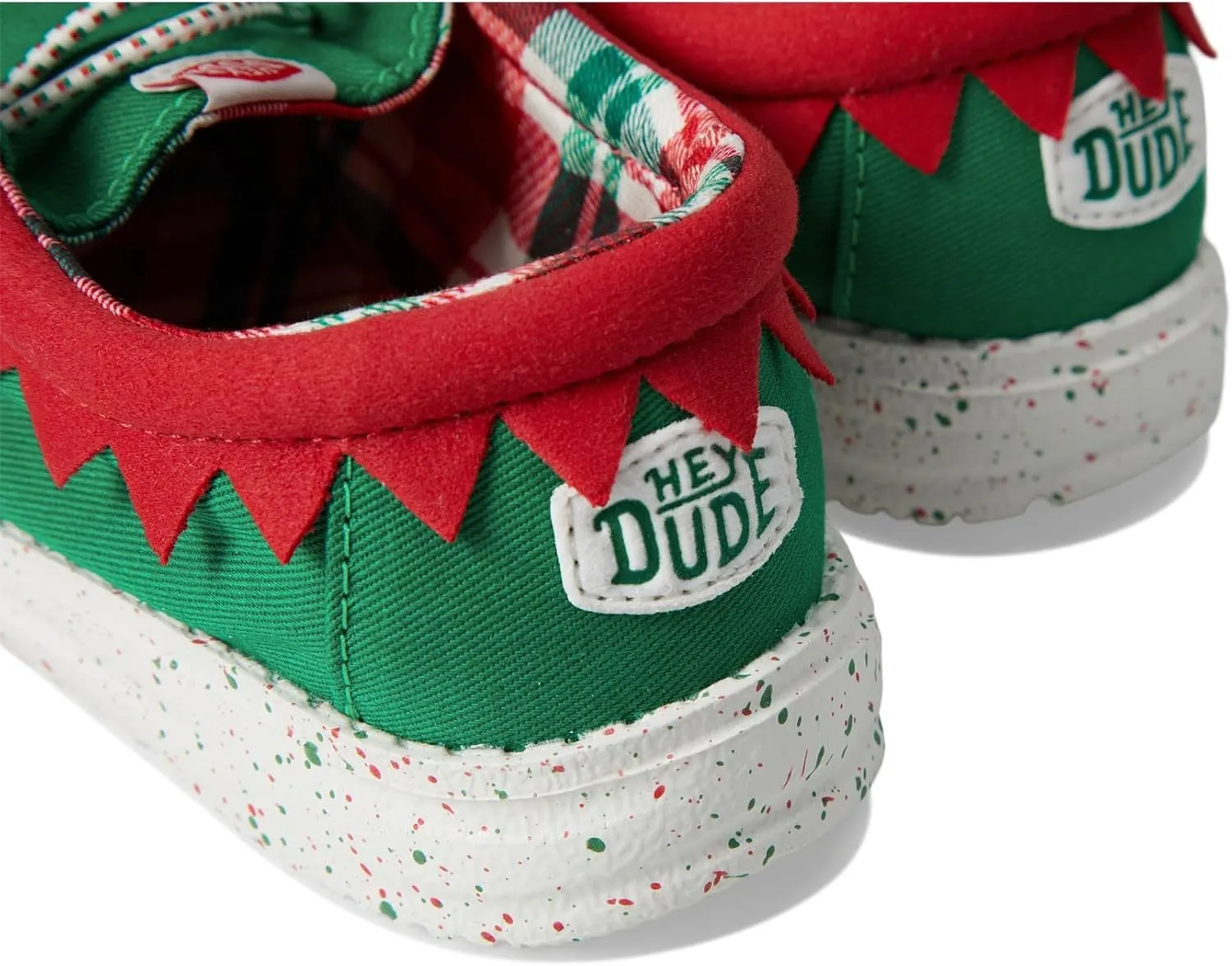 Hey Dude Kids Wally Holiday ELF (Toddler) - Loafers for Kids - Canvas Upper - Elastic Laces - Cotton Lining
