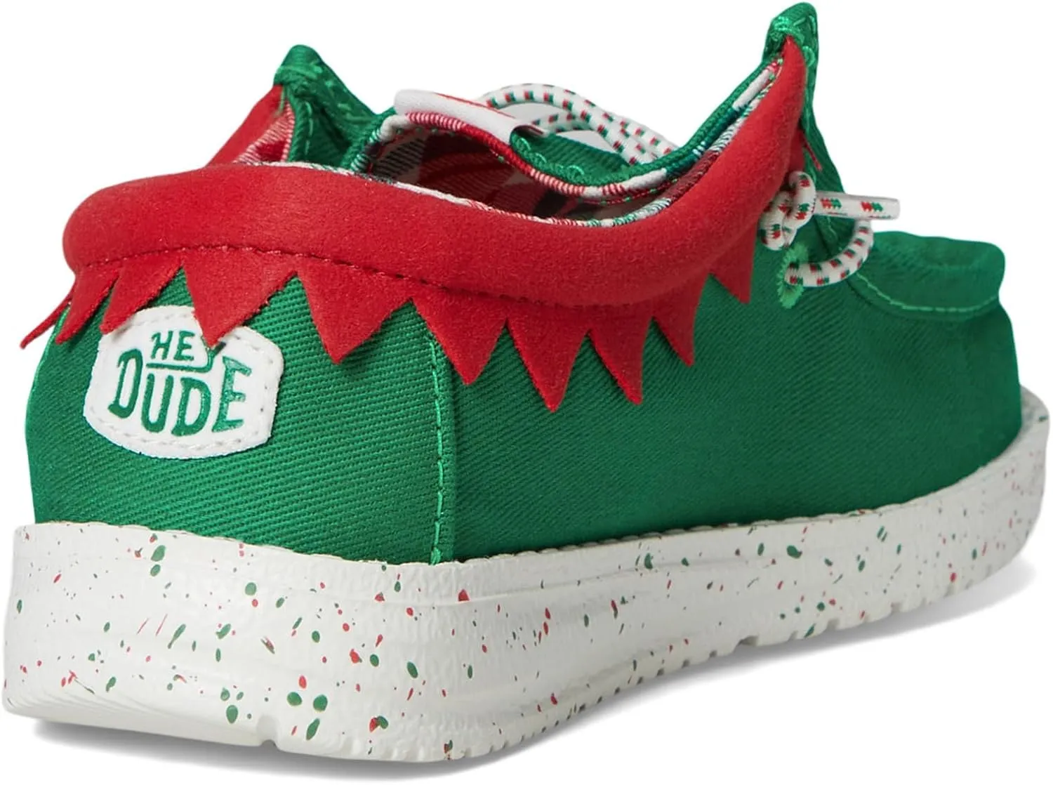 Hey Dude Kids Wally Holiday ELF (Toddler) - Loafers for Kids - Canvas Upper - Elastic Laces - Cotton Lining