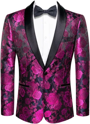 Hi-Tie Stylish Men Suit Jacket Blazer Shawl Lapel One Button Slim Fit Long Sleeve Jacket Tuxedo Party Dinner