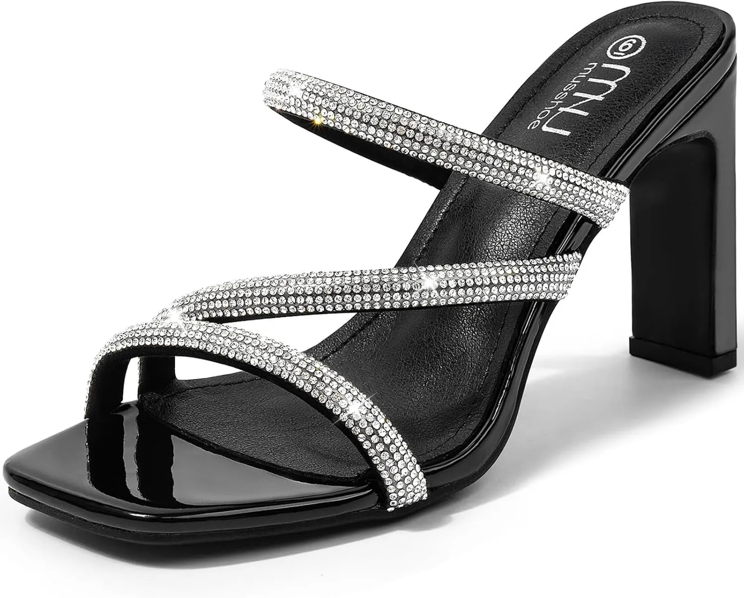 High Heels Sandals for Women Rhinestone Open Toe Slip On with Strappy Strap Dressy Sparkly Heel Bridal Shoes Comfy Sexy Cute