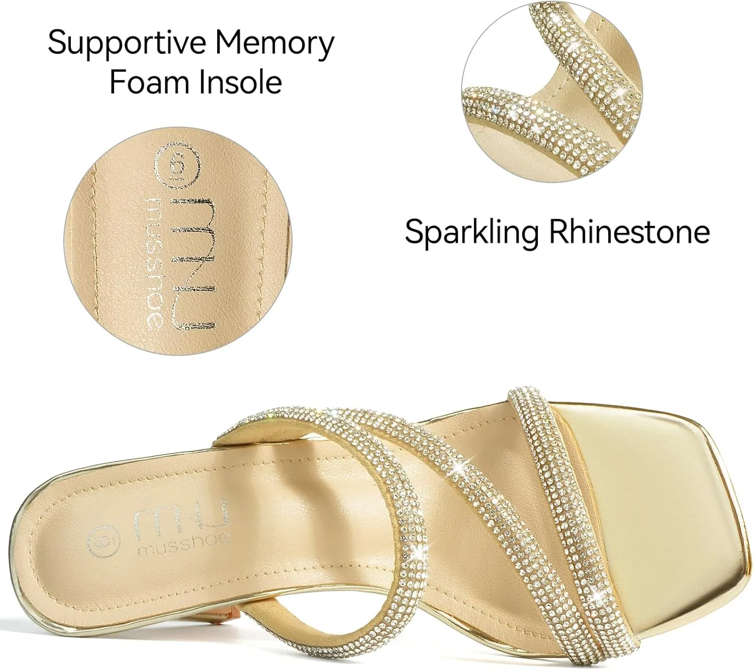 High Heels Sandals for Women Rhinestone Open Toe Slip On with Strappy Strap Dressy Sparkly Heel Bridal Shoes Comfy Sexy Cute