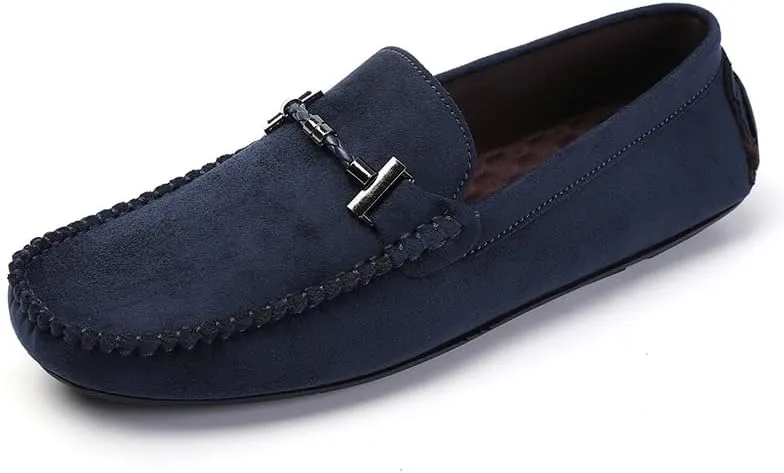 HOOENG Men's Loafers Shoes Round Toe Suede Moccasins Driving Loafers Stitching Details Slip Resistant Comfortable Flat Heel Classic Prom Slip-on (Color : Blue, Size : 7.5)