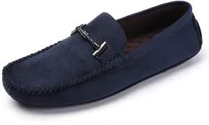HOOENG Men's Loafers Shoes Round Toe Suede Moccasins Driving Loafers Stitching Details Slip Resistant Comfortable Flat Heel Classic Prom Slip-on (Color : Blue, Size : 7.5)