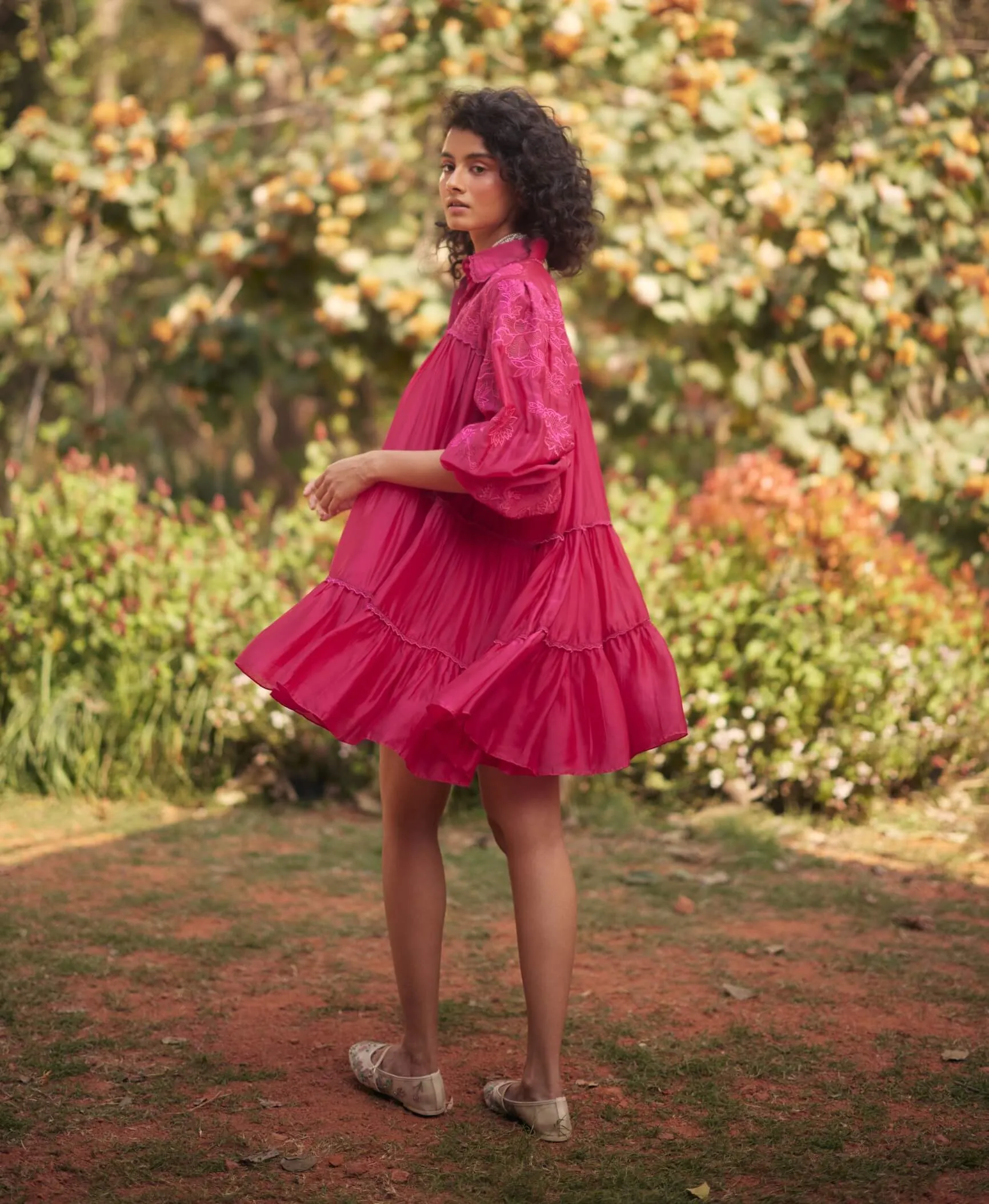 Hot pink chanderi airy dress