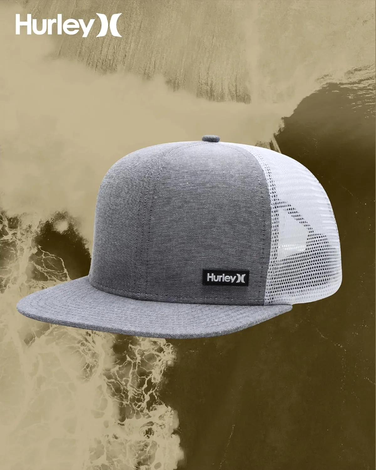 Hurley Men's Caps - Flat Brim Mesh Panel Baseball Cap Trucker Hat - Snap Back Hats for Men