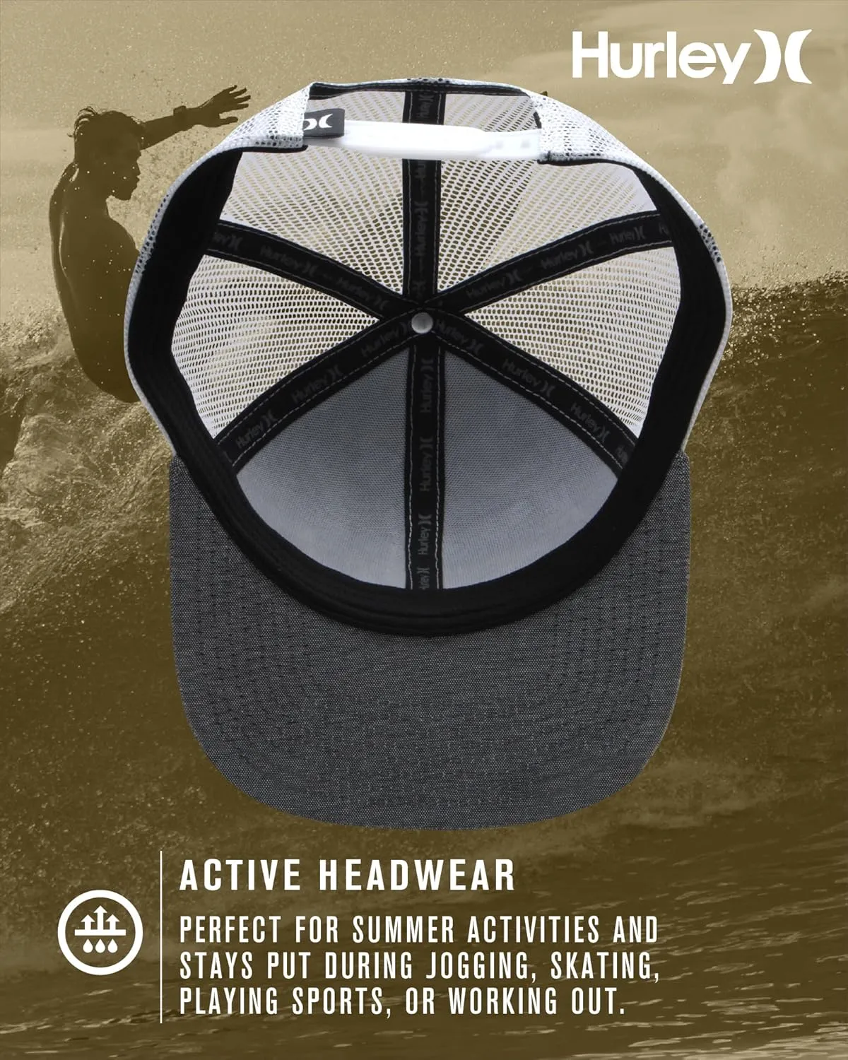 Hurley Men's Caps - Flat Brim Mesh Panel Baseball Cap Trucker Hat - Snap Back Hats for Men