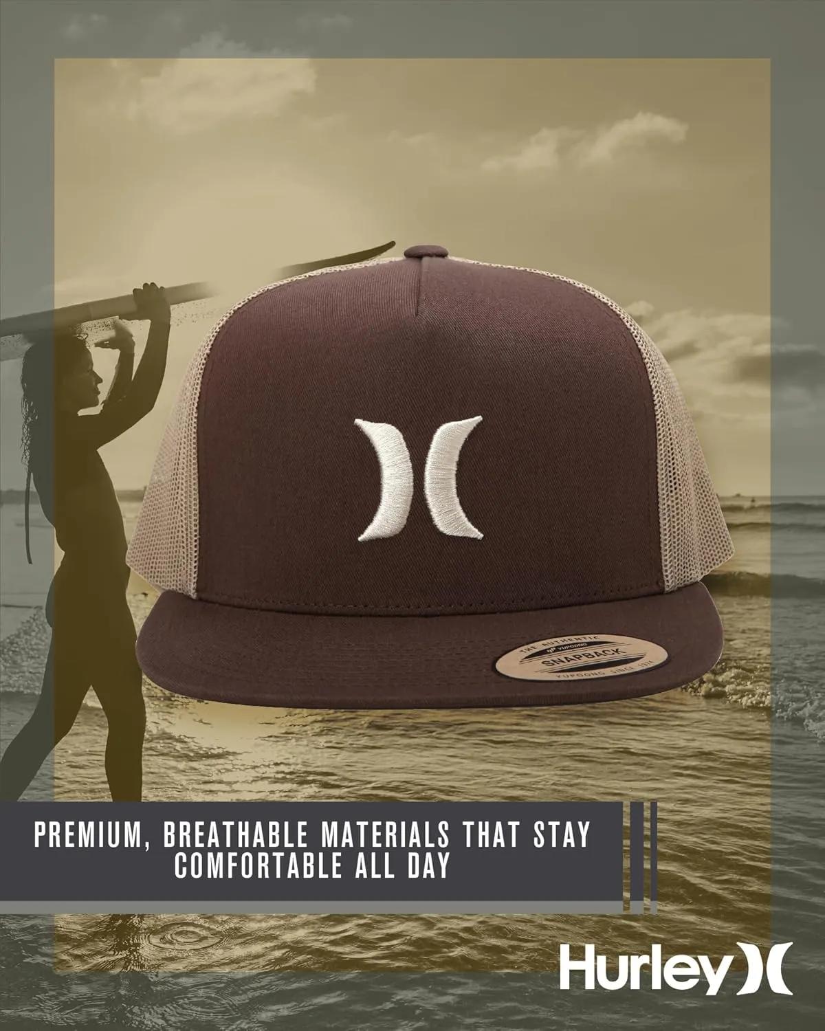 Hurley Men's Caps - Flat Brim Mesh Panel Baseball Cap Trucker Hat - Snap Back Hats for Men