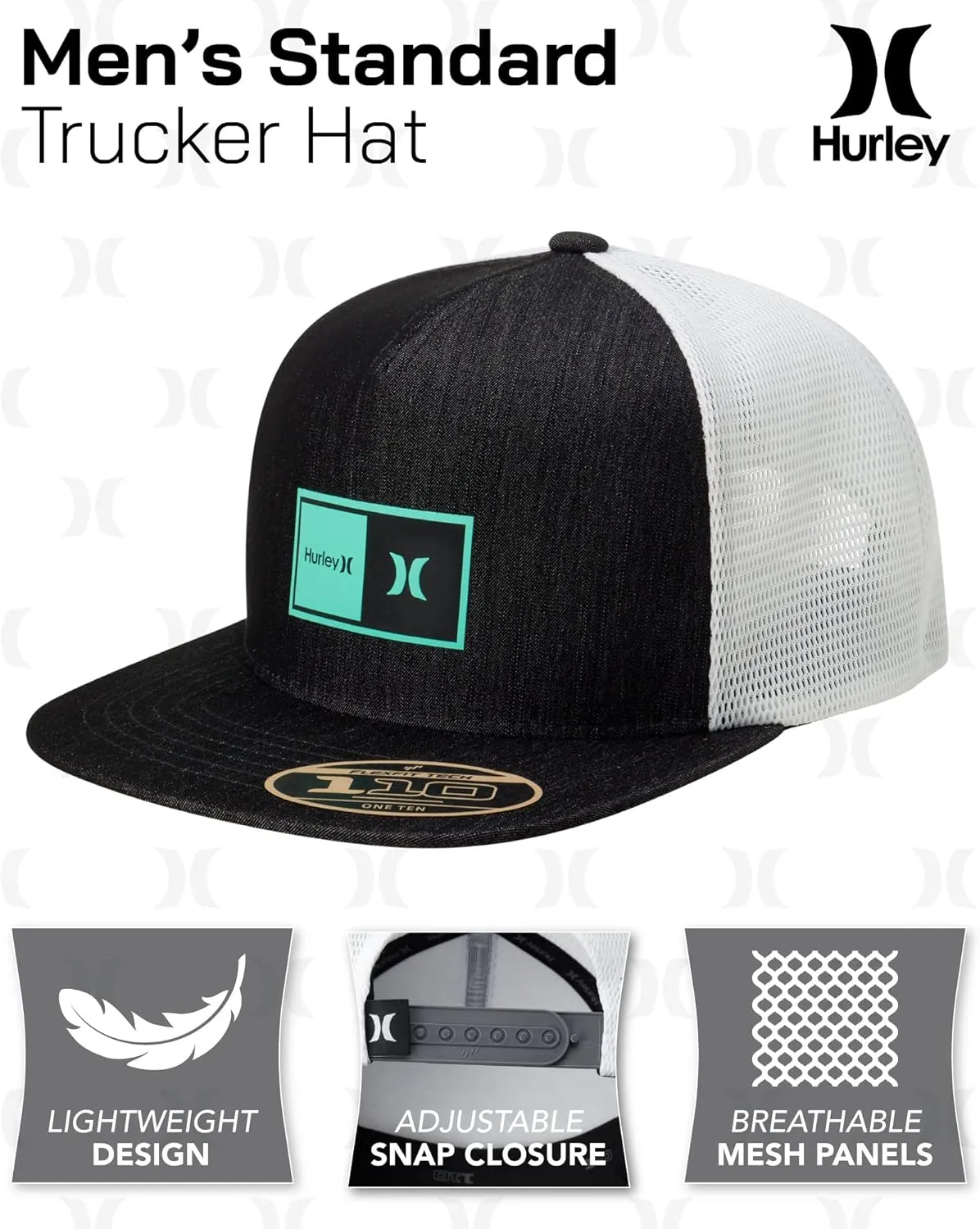 Hurley Mens Caps - Flat Brim Snapback Baseball Cap Standard Trucker Hats for Men