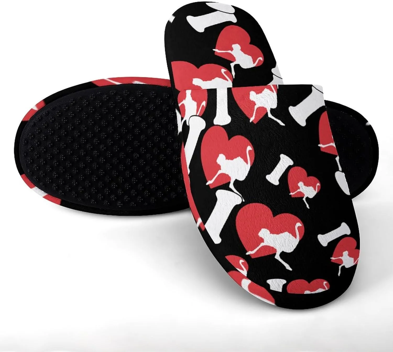 I Heart Love Ostrich Women's Washable Cotton Slippers Comfortable House Shoes Slip on House