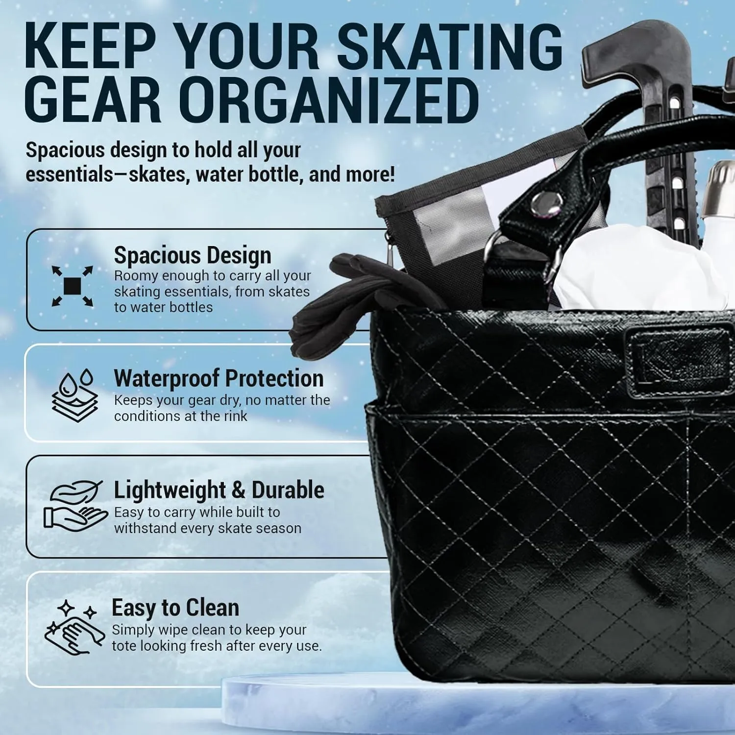 Ice Skate Bag Tote | Skate Bag Organizer with Multi-purpose Pockets | Ideal for Water Bottle, Gloves & Accessories