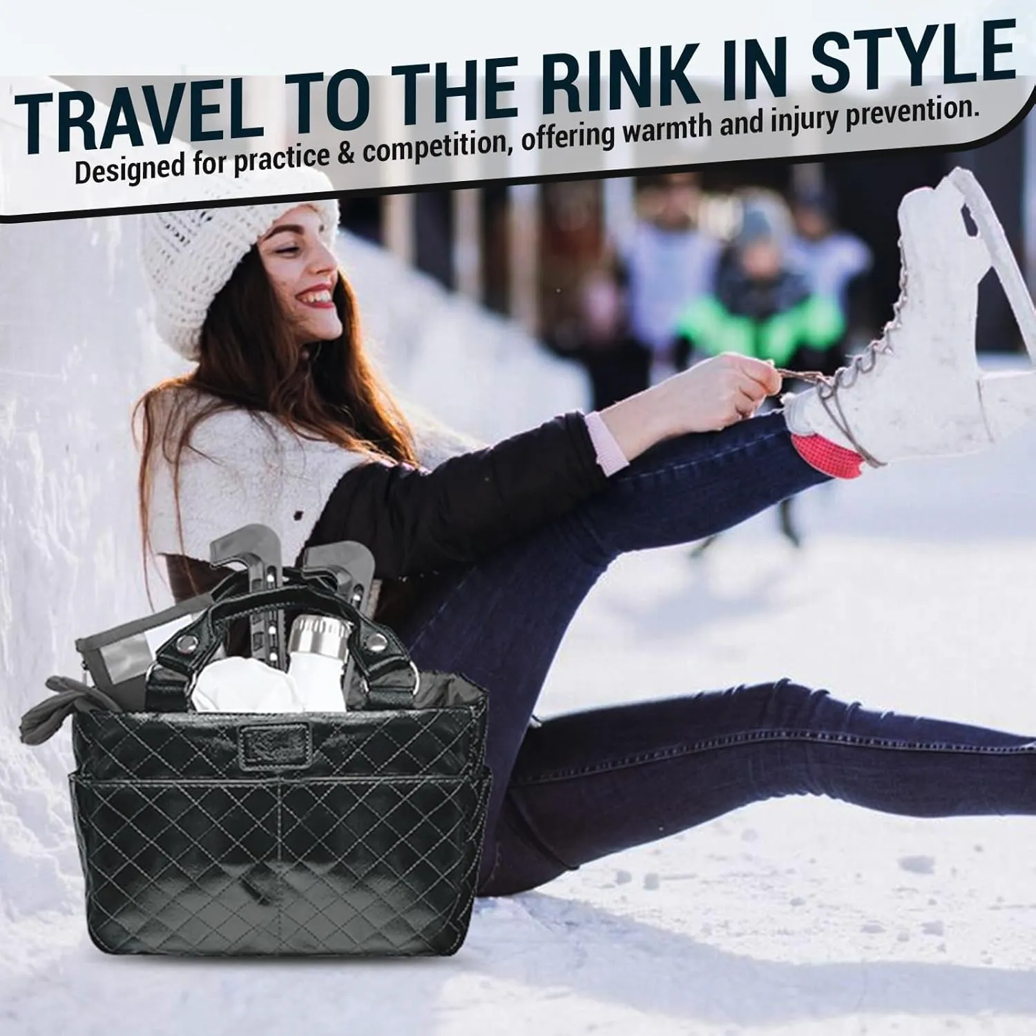 Ice Skate Bag Tote | Skate Bag Organizer with Multi-purpose Pockets | Ideal for Water Bottle, Gloves & Accessories