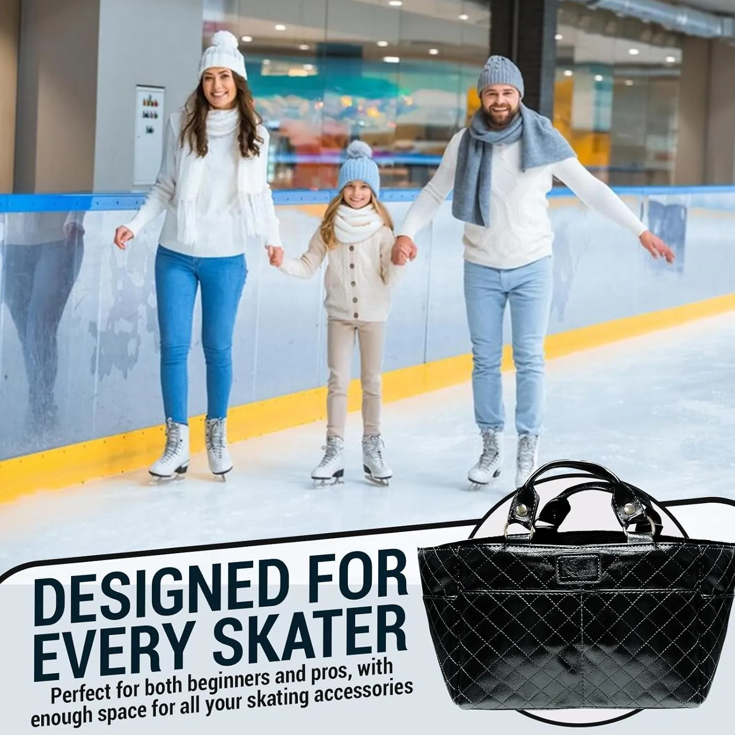 Ice Skate Bag Tote | Skate Bag Organizer with Multi-purpose Pockets | Ideal for Water Bottle, Gloves & Accessories