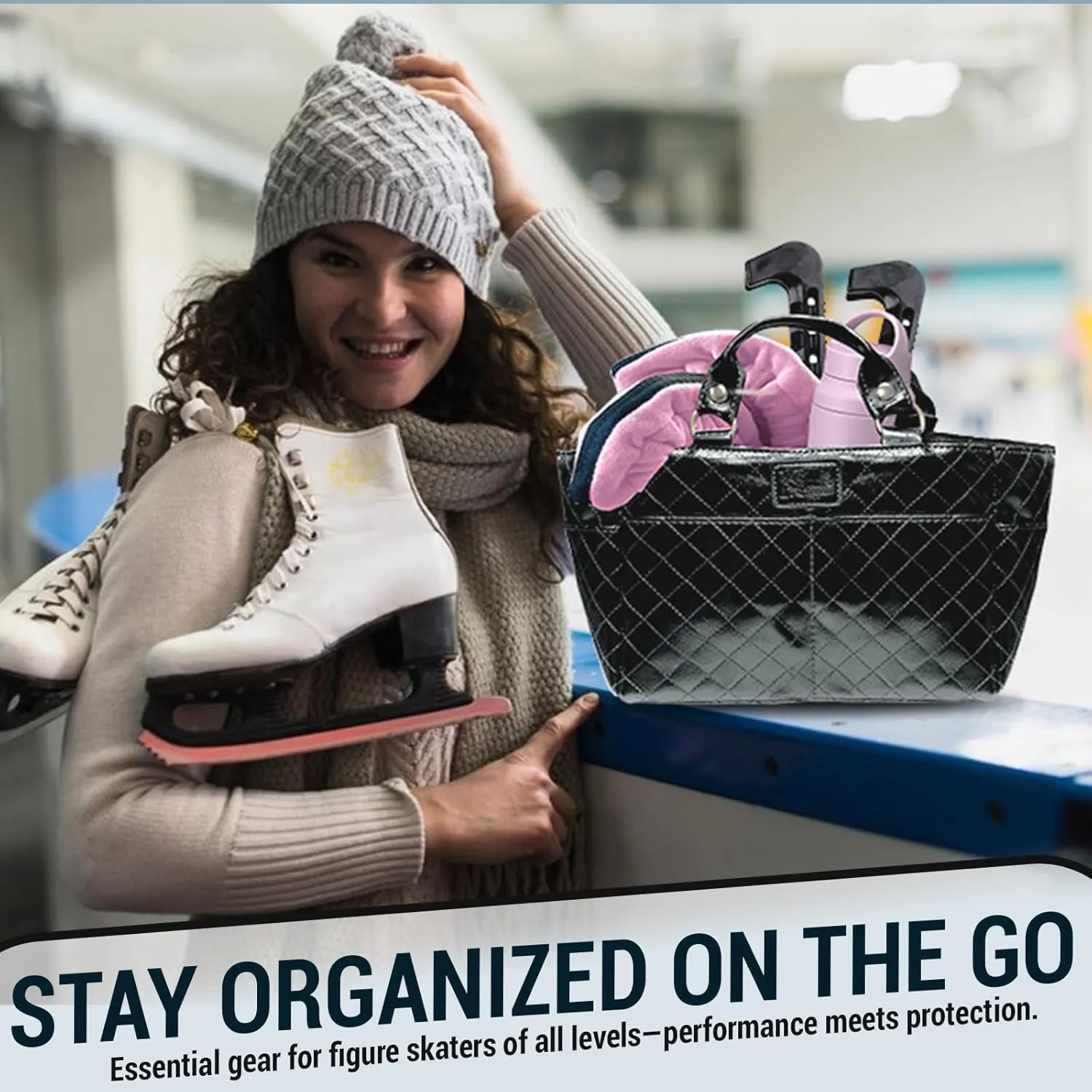 Ice Skate Bag Tote | Skate Bag Organizer with Multi-purpose Pockets | Ideal for Water Bottle, Gloves & Accessories