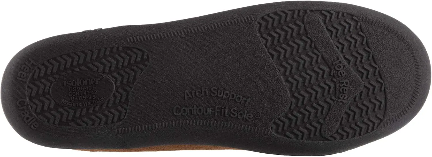 Isotoner Men's Microsuede Moccasin Slippers - Men’s Indoor and Outdoor Sole Slippers, Features Memory Foam for a Customer Fit and Arch Support for All-Day Comfort, Machine Washable