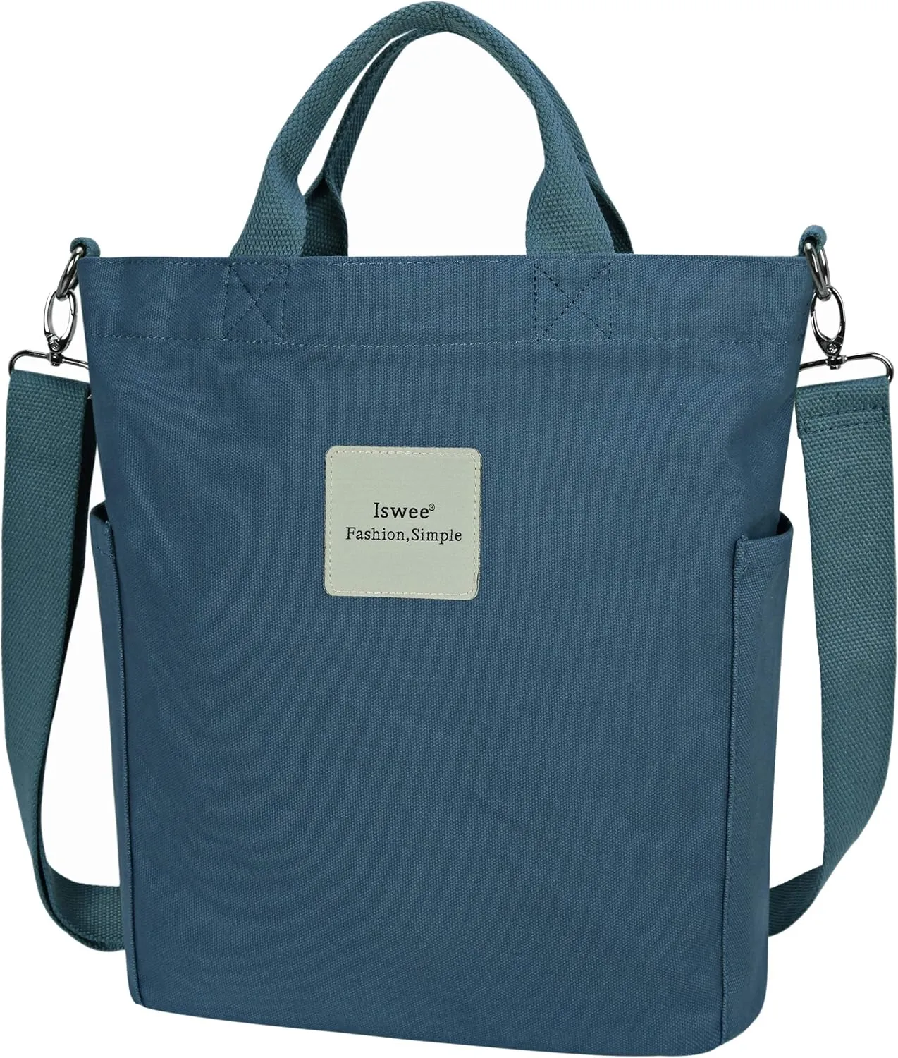 Iswee Canvas Tote Bag with Zipper Multi Pockets Tote Purse for Women Fashion Crossbody Tote Shoulder Bag Handbag Everyday Bag