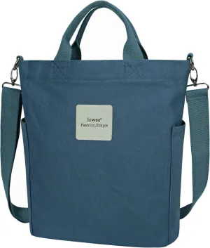 Iswee Canvas Tote Bag with Zipper Multi Pockets Tote Purse for Women Fashion Crossbody Tote Shoulder Bag Handbag Everyday Bag