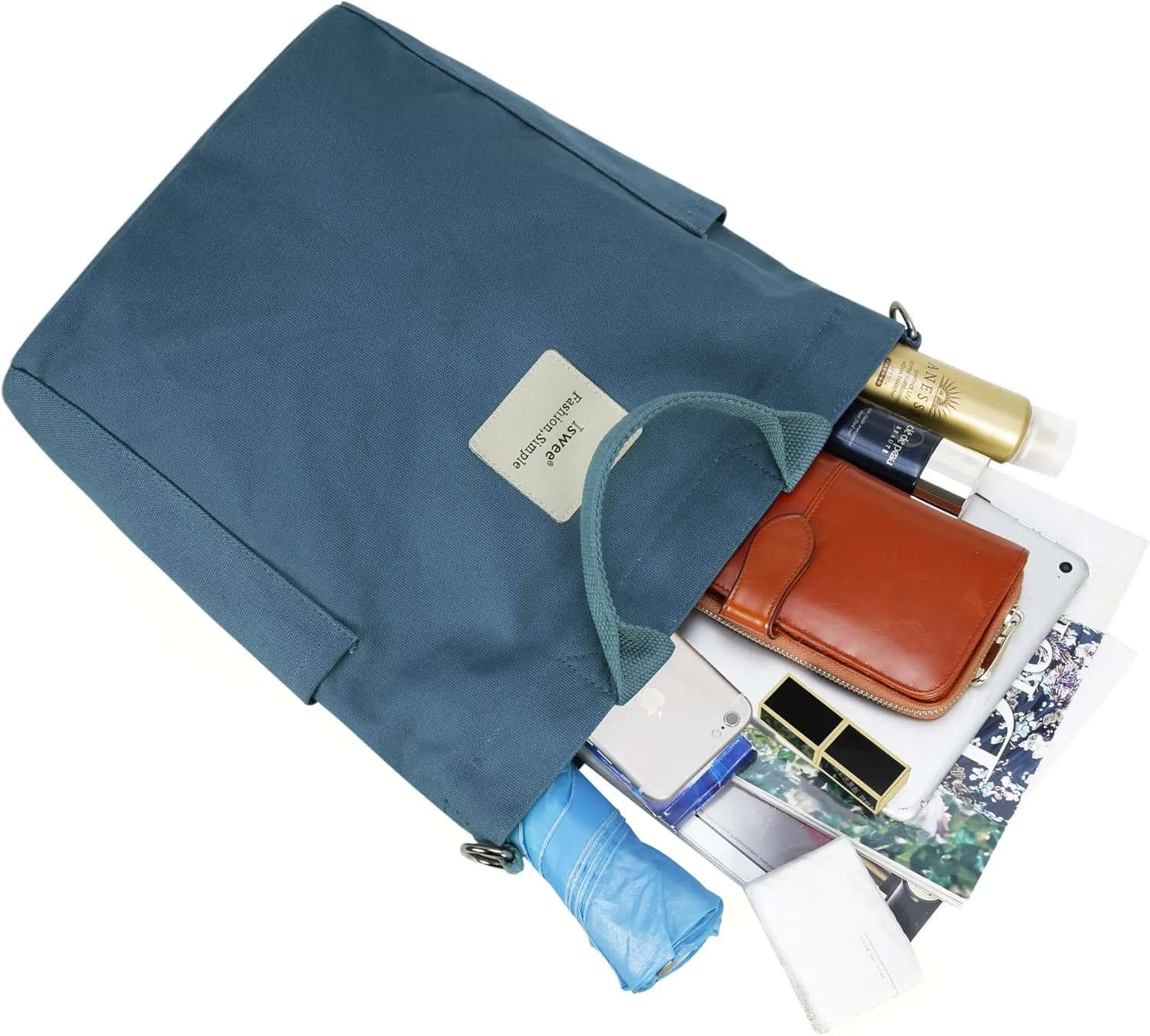 Iswee Canvas Tote Bag with Zipper Multi Pockets Tote Purse for Women Fashion Crossbody Tote Shoulder Bag Handbag Everyday Bag