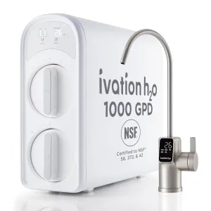 Ivation H2O 1000 GPD Reverse Osmosis Under Sink Tankless Water Purifier, Home Kitchen Drinking Water Filtration TDS System with 8-Stage Filter NSF/ANSI 42, 58 & 372 Certified, Smart LED Faucet