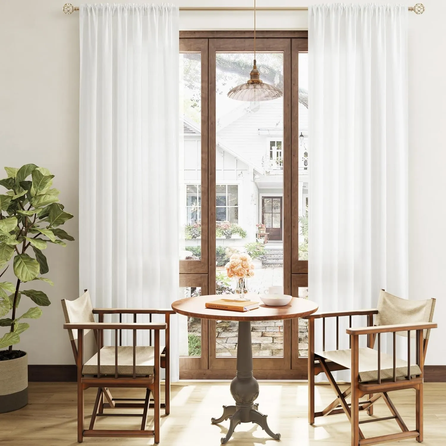 Ivory White Linen Semi Sheer Curtains 96 Inch Length for Living Bedroom 2 Panels Rod Pocket Light Filetring Privacy Linen Blend Cotton Textured Rustic Farmhouse Decor Drapes for Dining Room, W52xL96