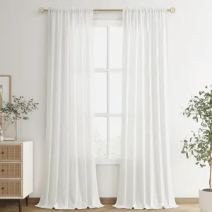 Ivory White Linen Semi Sheer Curtains 96 Inch Length for Living Bedroom 2 Panels Rod Pocket Light Filetring Privacy Linen Blend Cotton Textured Rustic Farmhouse Decor Drapes for Dining Room, W52xL96