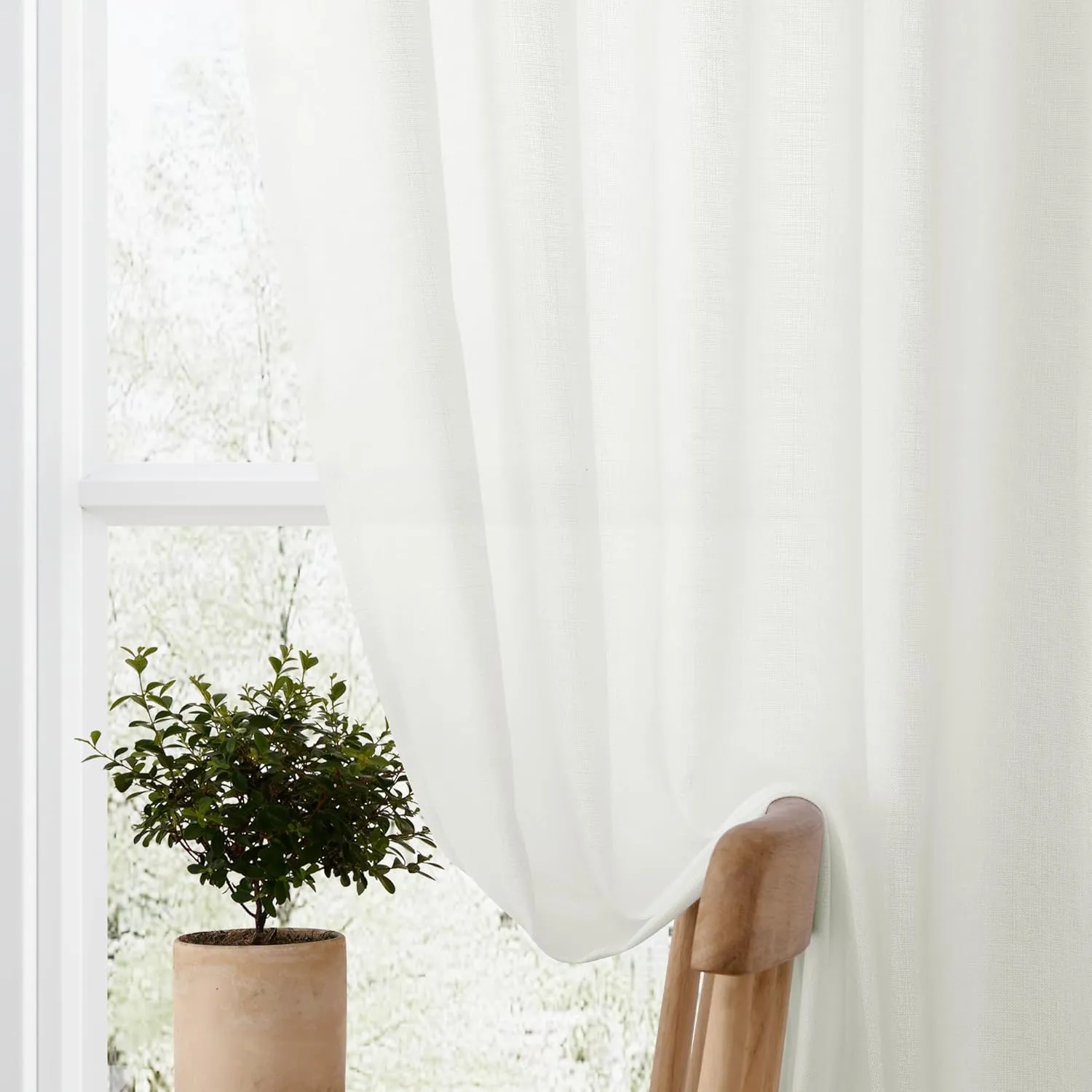 Ivory White Linen Semi Sheer Curtains 96 Inch Length for Living Bedroom 2 Panels Rod Pocket Light Filetring Privacy Linen Blend Cotton Textured Rustic Farmhouse Decor Drapes for Dining Room, W52xL96