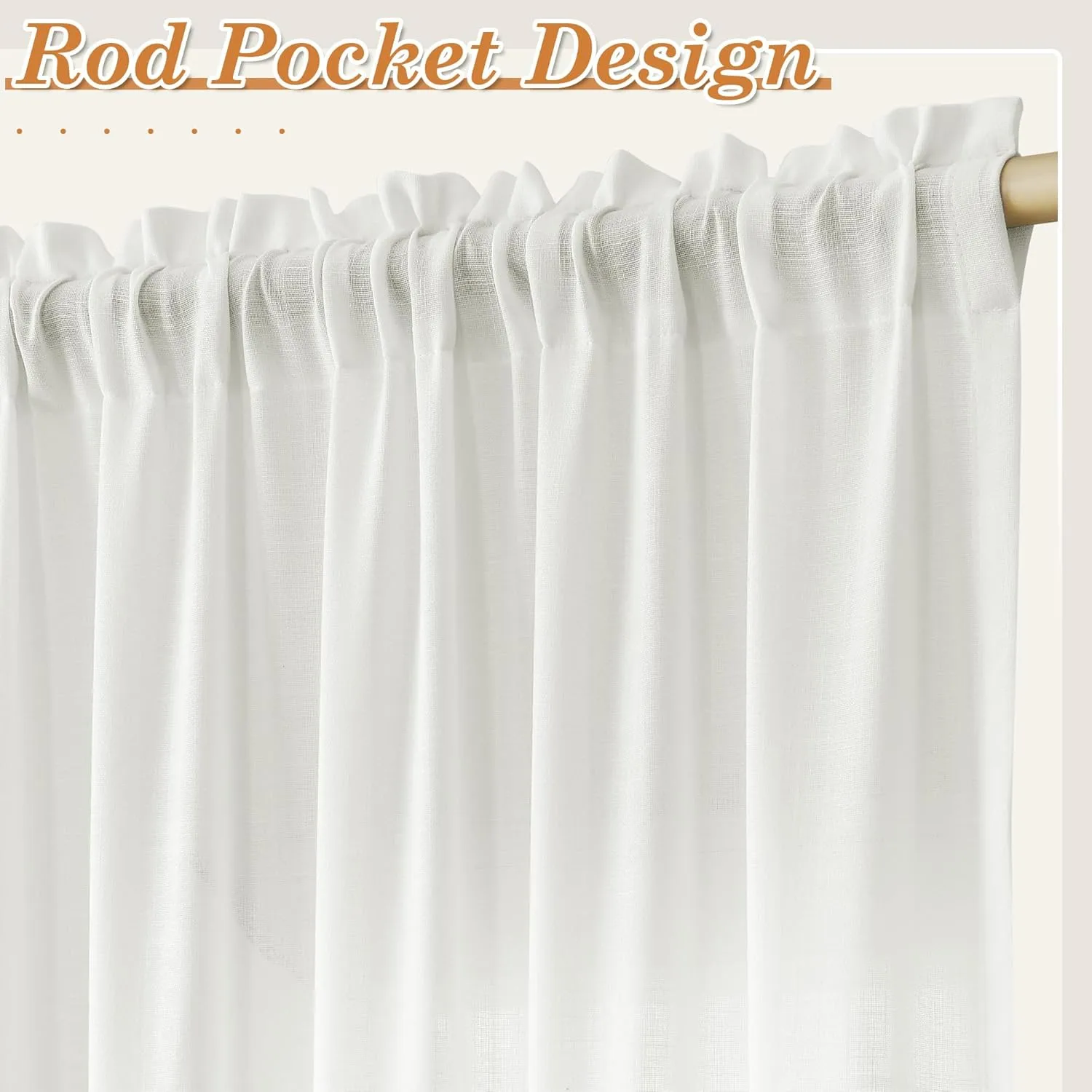 Ivory White Linen Semi Sheer Curtains 96 Inch Length for Living Bedroom 2 Panels Rod Pocket Light Filetring Privacy Linen Blend Cotton Textured Rustic Farmhouse Decor Drapes for Dining Room, W52xL96