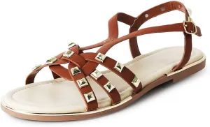 J. Adams Women's Strappy Flat Sandals with Gold Studs – Comfortable and Stylish Summer Footwear