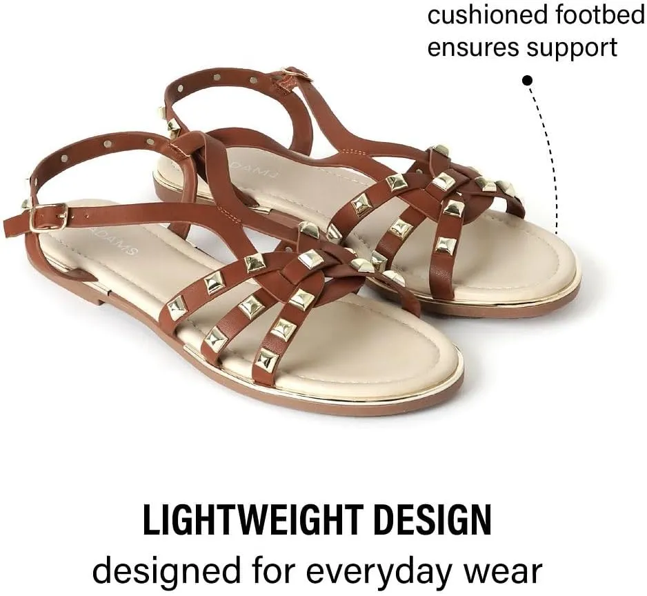 J. Adams Women's Strappy Flat Sandals with Gold Studs – Comfortable and Stylish Summer Footwear