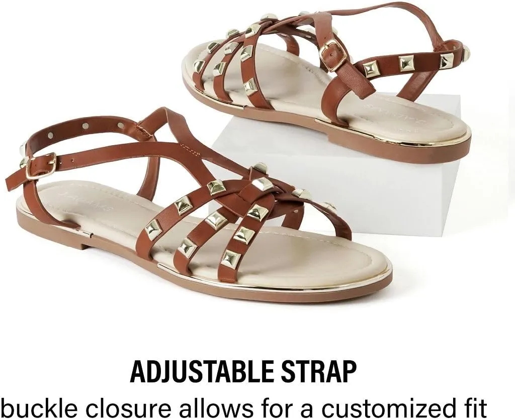 J. Adams Women's Strappy Flat Sandals with Gold Studs – Comfortable and Stylish Summer Footwear