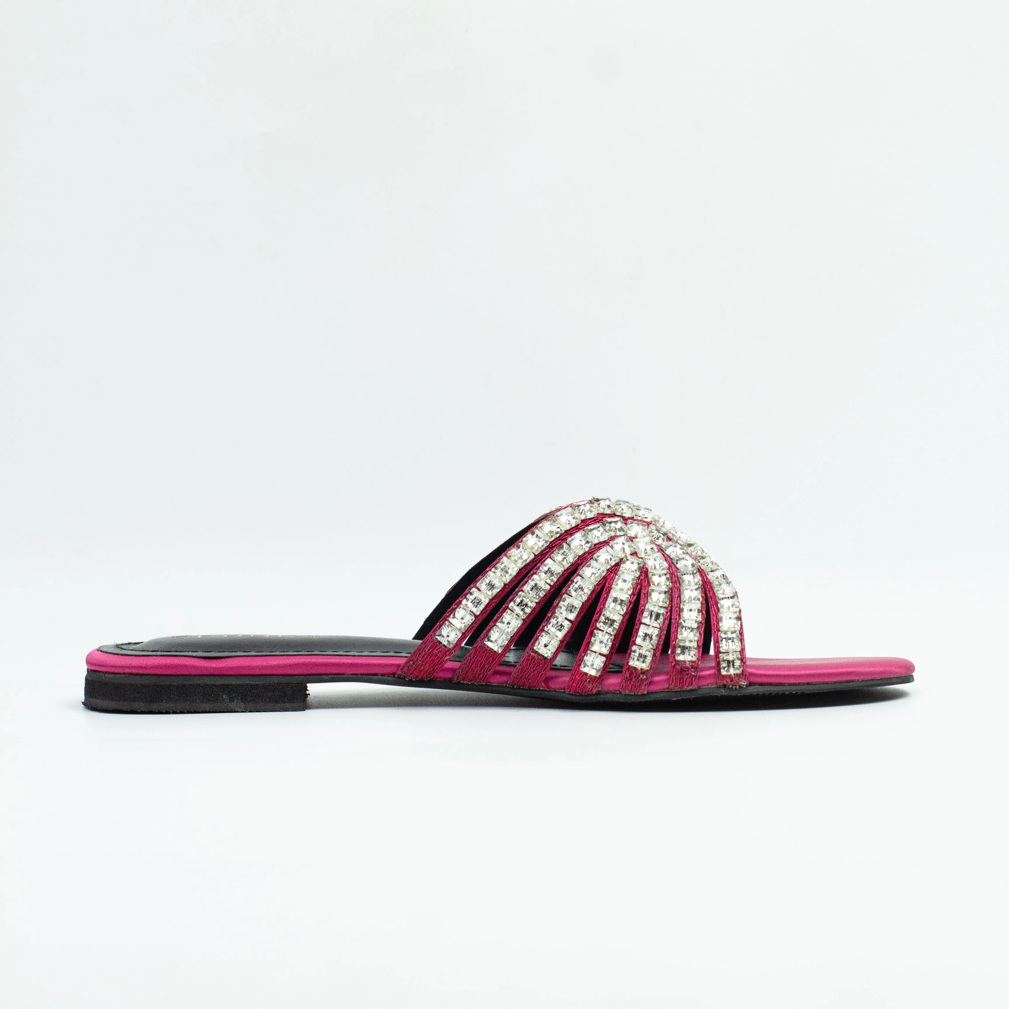 Jamie Pink Criss-Cross Crystal-Studded Flats Sandals-11035