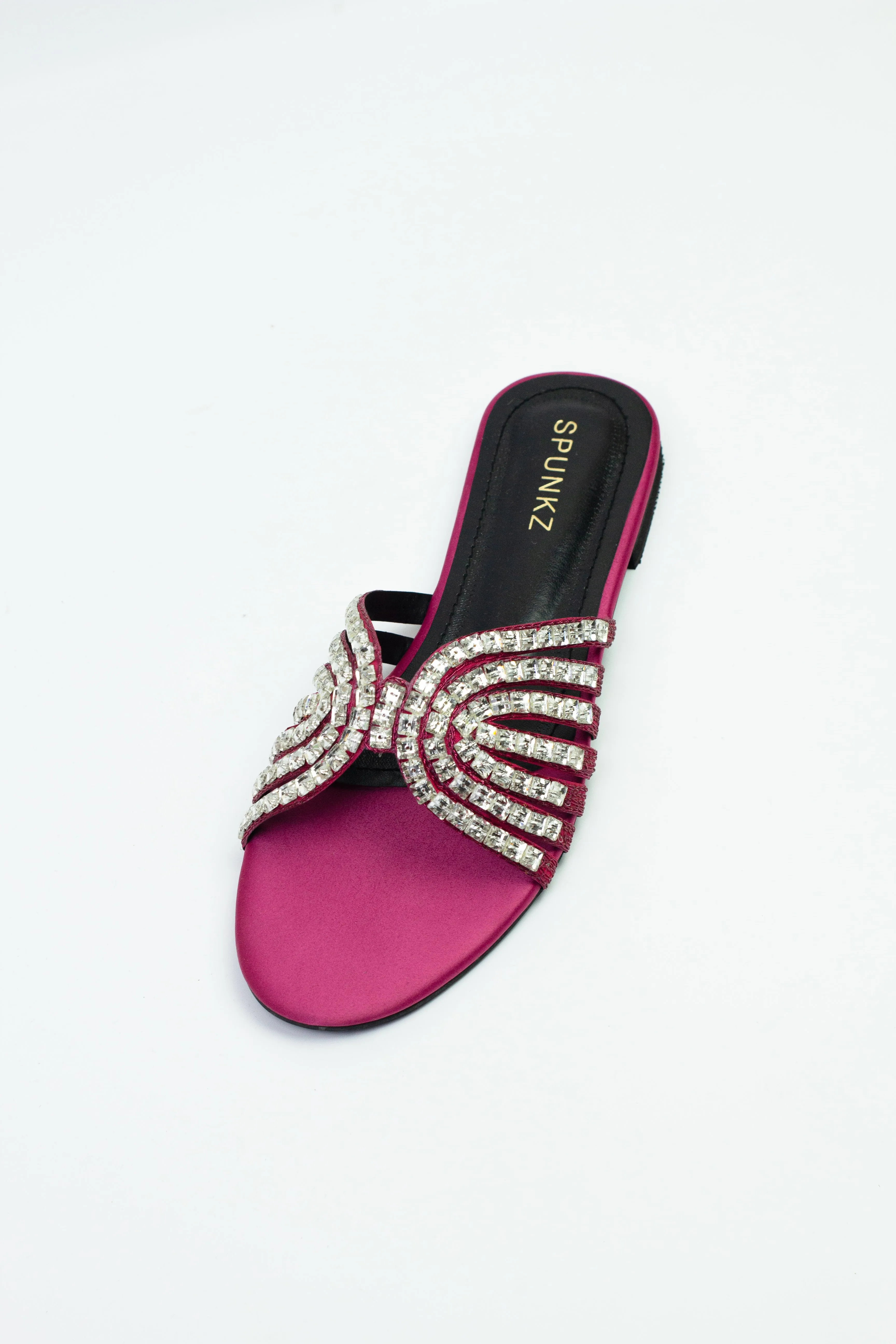 Jamie Pink Criss-Cross Crystal-Studded Flats Sandals-11035