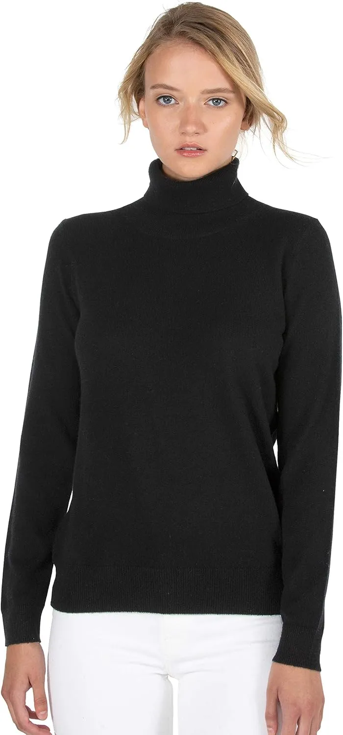 JENNIE LIU Women's 100% Pure Cashmere Long Sleeve Pullover Turtleneck Sweater