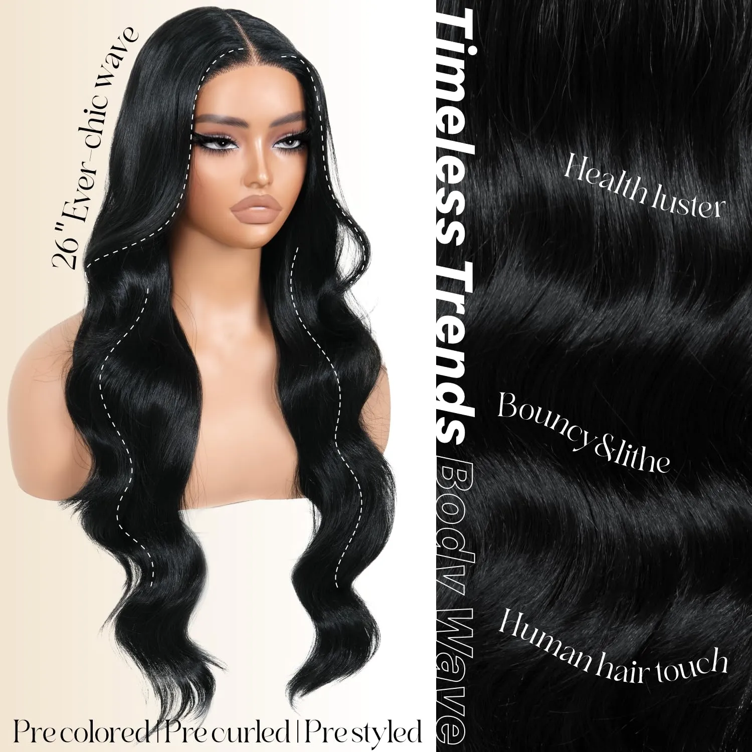 Jet Black Synthetic Lace Front Wigs Body Wave Glueless Wigs For Women Pre Plucked With Baby Hair 13x5x1 Middle Part HD Lace Wigs For Woman 26 inch 1B