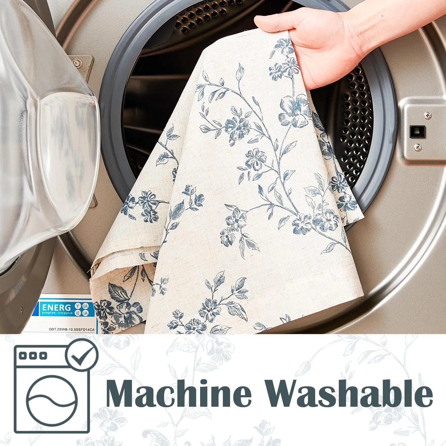 jinchan Floral Kitchen Curtains 24 Inch Linen Tier Curtains Farmhouse Cafe Half Window Drapes Over Sink Light Filtering Blue on Beige for Living Room Laundry RV Rod Pocket 2 Panels